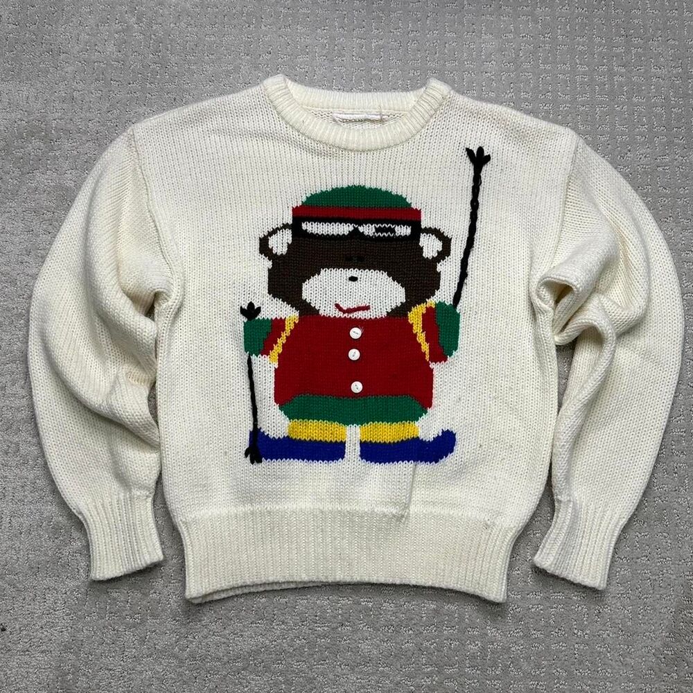 80s skiing teddy bear sweater knitwear